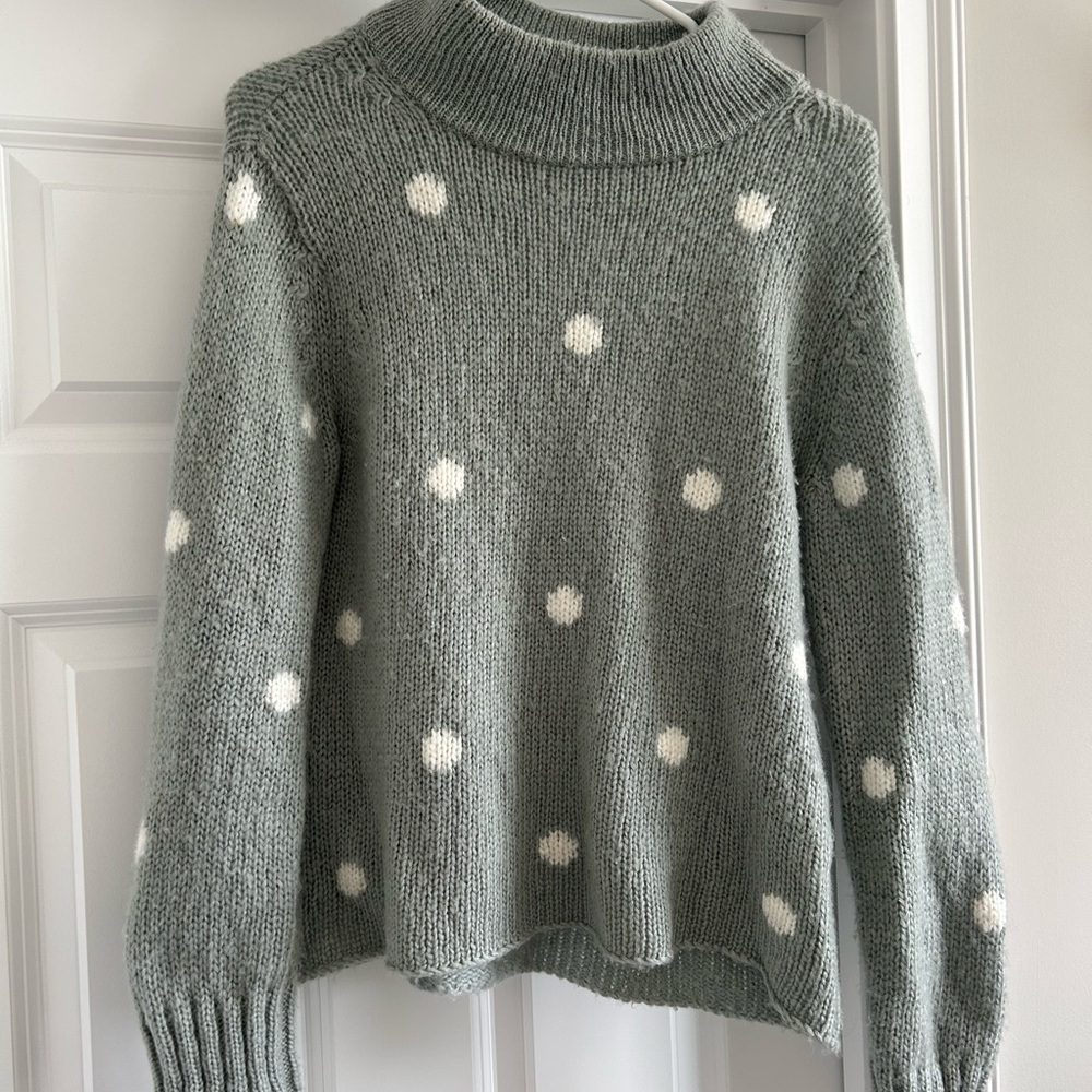 Wooden Ships Gray and White Polka Dot Turtleneck Sweater